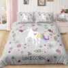 Adorable Unicorn Christmas Grey Bedding Set -Unicorn Fashion Adorable Unicorn Christmas Grey Bedding Set