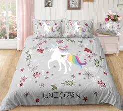 Adorable Unicorn Christmas Grey Bedding Set