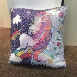 Double Side Printed Sequins Reversible Unicorn Pillow Case -Unicorn Fashion Animal Double Side Printed Sequins Pillow Case Reversible Unicorn Pattern Cushion Cover Pillow Sofa Waist Throw 1