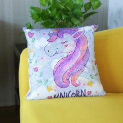 Double Side Printed Sequins Reversible Unicorn Pillow Case -Unicorn Fashion Animal Double Side Printed Sequins Pillow Case Reversible Unicorn Pattern Cushion Cover Pillow Sofa Waist Throw 2