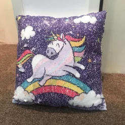 Double Side Printed Sequins Reversible Unicorn Pillow Case -Unicorn Fashion Animal Double Side Printed Sequins Pillow Case Reversible Unicorn Pattern Cushion Cover Pillow Sofa Waist Throw 3