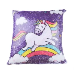 Double Side Printed Sequins Reversible Unicorn Pillow Case -Unicorn Fashion Animal Double Side Printed Sequins Pillow Case Reversible Unicorn Pattern Cushion Cover Pillow Sofa Waist Throw 5