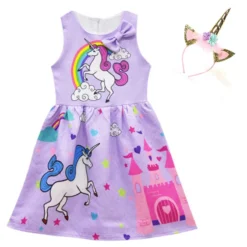 Unicorn Princess Dress And Headband -Unicorn Fashion Baby Girls Dress Unicorn Costume for Kids Children Party Dresses flamingo Clothes kids Princess Dress unicornio 2