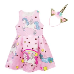 Unicorn Princess Dress And Headband -Unicorn Fashion Baby Girls Dress Unicorn Costume for Kids Children Party Dresses flamingo Clothes kids Princess Dress unicornio 4