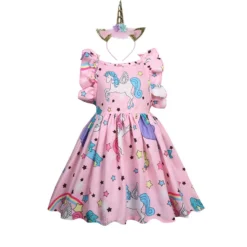 Unicorn Strappy Backless Dress And Headband -Unicorn Fashion Baby Girls Sundress Unicorn Strappy Backless Slip Dress Toddler Pageant Party Dresses Kids Princess Unicornio Vestido 1