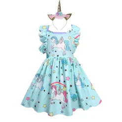 Unicorn Strappy Backless Dress And Headband -Unicorn Fashion Baby Girls Sundress Unicorn Strappy Backless Slip Dress Toddler Pageant Party Dresses Kids Princess Unicornio Vestido 2