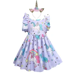 Unicorn Strappy Backless Dress And Headband -Unicorn Fashion Baby Girls Sundress Unicorn Strappy Backless Slip Dress Toddler Pageant Party Dresses Kids Princess Unicornio Vestido 3
