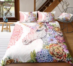 Beautiful Floral Unicorn Bedding Set