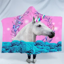 3d Unicorn Fleece Hooded Blanket