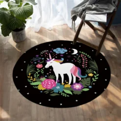 Rainbow Floral Unicorn Bedroom LivingRoom Round Carpets -Unicorn Fashion BeddingOutlet Rainbow Unicorn Bedroom Carpets Cartoon Round Area Rug for Living Room Floral Girly Floor Rug 1