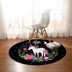Rainbow Floral Unicorn Bedroom LivingRoom Round Carpets -Unicorn Fashion BeddingOutlet Rainbow Unicorn Bedroom Carpets Cartoon Round Area Rug for Living Room Floral Girly Floor Rug 3