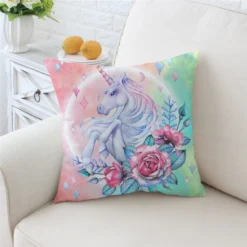 Unicorn And Rose Pillow Cover