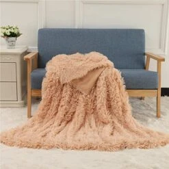 Beige Fleece Long Shaggy Decorative Throw Blanket For Bed Sofa Couch Soft Bed Cover Sherpa Fuzzy Blankets And Plush Throws For Kids Adults Teens Girls Women
