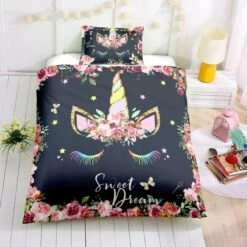 Black Dreaming Unicorn Bedding Set -Unicorn Fashion Black Dreaming Unicorn Bedding Set Twin