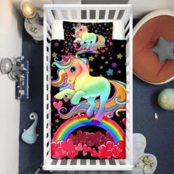 Black Hearts Rainbow Unicorn Crib Bedding Set – Unicorn Nursery Baby Bedding
