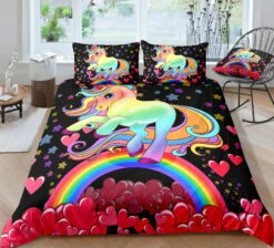 Black Hearts Unicorn Bedding Set