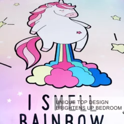 Unicorn Flying Rainbow Bedding Set Twin Full Queen Sizes -Unicorn Fashion BlessLiving Cute Unicorn Bedding I Smell Rainbow Duvet Cover Purple Yellow Pink Blue Bedspreads Cartoon Bed 2