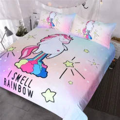 Unicorn Flying Rainbow Bedding Set Twin Full Queen Sizes