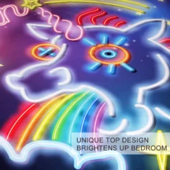 Unicorn Neon Light Special Glowing Bedding Set Twin Full Queen King -Unicorn Fashion BlessLiving Luminous Unicorn Bedding Set Star Rainbow Duvet Cover Colorful Bedspreads Neon Light Cartoon Bed Set 2