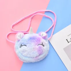 Unicorn Fluffy Tie-dye Shoulder Bag 11 Unicorn Fluffy Tie-dye Shoulder Bag -Unicorn Fashion Cartoon Unicorn Shoulder Bag Plush Toy Women Girls Corduroy Square Belt Phone Purse Travel Fur Crossbody 2