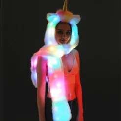 Faux Fur LED Unicorn Hat -Unicorn Fashion Christmas Halloween Faux Fur LED Unicorn Hat Costume Winter Warm Long Scarf and Gloves Set with 2