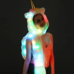 Faux Fur LED Unicorn Hat -Unicorn Fashion Christmas Halloween Faux Fur LED Unicorn Hat Costume Winter Warm Long Scarf and Gloves Set with 4