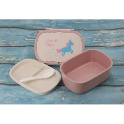 Unicorn Bento Boxes With Handle Spoon -Unicorn Fashion Cokytoop New Lunch Box for Kid Wheat Straw Unicorn Bento Boxes 2 Layer with Handle Spoon 2
