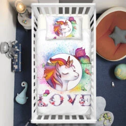 Colorful Love Unicorn Crib Bedding Set – Unicorn Nursery Baby Bedding