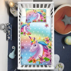 Colorful Rainbow Unicorn Crib Bedding Set – Unicorn Nursery Baby Bedding