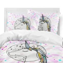 Colorful Princess Unicorn Bedding Set -Unicorn Fashion Colorful Unicorn Bedding Set Girls Cute Cartoon Duvet Cover Set Princess Bedclothes Twin Full Queen King 2