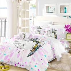 Colorful Princess Unicorn Bedding Set -Unicorn Fashion Colorful Unicorn Bedding Set Girls Cute Cartoon Duvet Cover Set Princess Bedclothes Twin Full Queen King 3