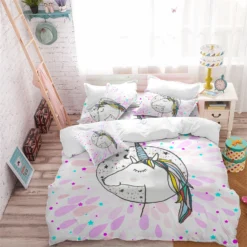 Colorful Princess Unicorn Bedding Set -Unicorn Fashion Colorful Unicorn Bedding Set Girls Cute Cartoon Duvet Cover Set Princess Bedclothes Twin Full Queen King 4