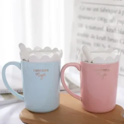 Creative 3D Unicorn Coffee Mug With Spoon And Crown -Unicorn Fashion Creative 3D Relief Glod Unicorn Coffee Mug with Spoon and Crown Lid Drinking Coffee Tea Cup 3