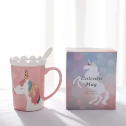 Creative 3D Unicorn Coffee Mug With Spoon And Crown -Unicorn Fashion Creative 3D Relief Glod Unicorn Coffee Mug with Spoon and Crown Lid Drinking Coffee Tea Cup 4