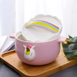 Cute Pink Unicorn Dinning Set (Mugs, Plate, Bowl ) -Unicorn Fashion Cute Pink Unicorn Mugs Porcelain Coffee Cup Unicorn Ceramic Mug for Water Tea Cup Saucer Tureen 3