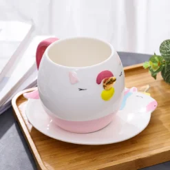 Cute Pink Unicorn Dinning Set (Mugs, Plate, Bowl ) -Unicorn Fashion Cute Pink Unicorn Mugs Porcelain Coffee Cup Unicorn Ceramic Mug for Water Tea Cup Saucer Tureen 4