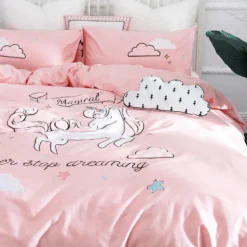 Cute Unicorn Bedding Set 10 Cute Unicorn Bedding Set -Unicorn Fashion Cute Unicorn Bedding Set Embroidery Duvet Cover Sets Soft Bed Linen Flat Bed Sheet Set Pillowcase 2