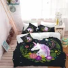 Cute Floral Unicorn Bedding Set -Unicorn Fashion Cute Unicorn Bedding Set Girls Sweet Cartoon Duvet Cover Set Floral Print Bedclothes Twin Full King