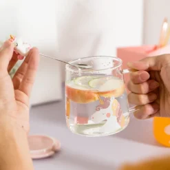 Cute Unicorn Transparent Glass Cup With Lid Spoon -Unicorn Fashion Cute unicorn transparent glass cup with lid spoon handle mug girl home office creative personality heat 1