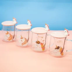 Cute Unicorn Transparent Glass Cup With Lid Spoon -Unicorn Fashion Cute unicorn transparent glass cup with lid spoon handle mug girl home office creative personality heat 3