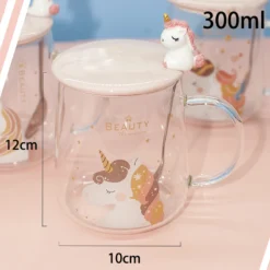 Cute Unicorn Transparent Glass Cup With Lid Spoon -Unicorn Fashion Cute unicorn transparent glass cup with lid spoon handle mug girl home office creative personality heat 4