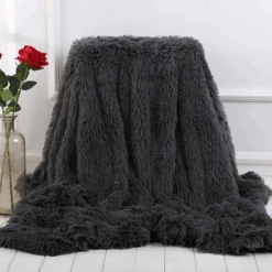 Dark Grey Fleece Long Shaggy Decorative Throw Blanket For Bed Sofa Couch Soft Bed Cover Sherpa Fuzzy Blankets And Plush Throws For Kids Adults Teens Girls Women