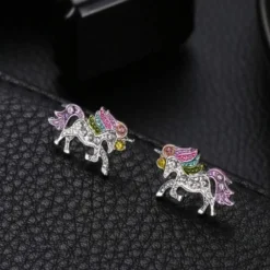 Dazzling Unicorn Licorne Stud Earrings 9 Dazzling Unicorn Licorne Stud Earrings -Unicorn Fashion Dazzling Unicorn Licorne Stud Earrings for Women Girl Cute Silver Clear CZ Jewelry Party Gift 3