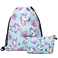 3PCS Unicorn Shoulder Drawstring Schoolbags -Unicorn Fashion Deanfun 3PCS set Backpack Unicorn Printing Cute Shoulder Drawstring Schoolbags Girls Gift 2