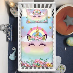 Dreaming Unicorn Eyelashes Crib Bedding Set – Unicorn Nursery Baby Bedding
