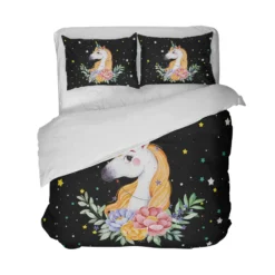 Colorful Stars Unicorn Bedding Set -Unicorn Fashion Dreamlike Cartoon Unicorn Bedding Set Colorful Stars Duvet Cover Set Floral Bedding Girls Sweet Bedclothes Bedroom 2