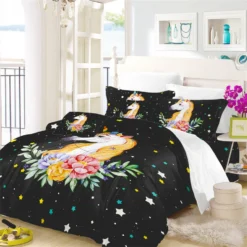Colorful Stars Unicorn Bedding Set -Unicorn Fashion Dreamlike Cartoon Unicorn Bedding Set Colorful Stars Duvet Cover Set Floral Bedding Girls Sweet Bedclothes Bedroom 3