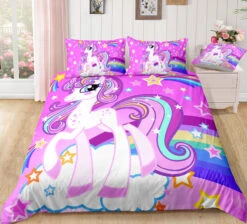 Elegant Purple Unicorn Stars Bedding Set