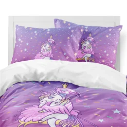 Fall In Love Unicorn Bedding Set -Unicorn Fashion Fall In Love Unicorn Bedding Set Purple Red Cartoon Duvet Cover Set Girls Colorful Bedding Cover 1