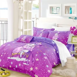 Fall In Love Unicorn Bedding Set -Unicorn Fashion Fall In Love Unicorn Bedding Set Purple Red Cartoon Duvet Cover Set Girls Colorful Bedding Cover 2